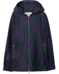 Burberry - Check-Pattern Zipped Hooded Jacket - Lyst