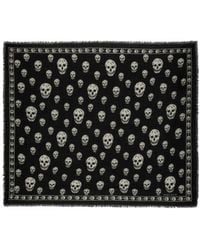 McQueen - Skull Printed Fringed Edge Scarf - Lyst
