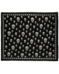 McQueen - Skull Printed Fringed Edge Scarf - Lyst