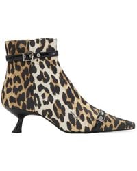 Ganni - Leopard Print Pointed-Toe Ankle Boots - Lyst