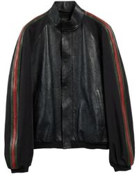 Gucci - Leather Bomber Jacket With Web - Lyst