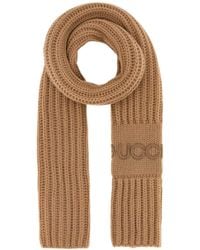 Gucci - Logo Detailed Cable Knit Scarf - Lyst