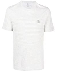Brunello Cucinelli - Cotton-Linen Striped T-Shirt - Lyst