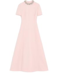 Valentino - Crepe Couture Embroidered Midi Dress - Lyst