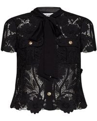 Self-Portrait - Lace Tie Neck Top - Lyst