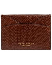 Tory Burch - Romy Snake-Embossed Flat Card Case - Lyst