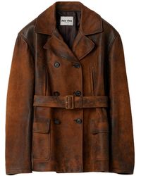 Miu Miu - Double-Breasted Waxed Suede Caban Jacket - Lyst