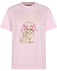 Ganni - Poodle Logo Printed Crewneck T-Shirt - Lyst