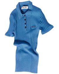 Miu Miu - Ribbed Knit Wool Polo Shirt - Lyst