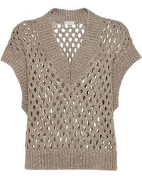 Brunello Cucinelli - Open-Knit Sleeveless Top - Lyst