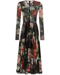 Dolce & Gabbana - Floral Printed Chiffon Calf-Length Dress - Lyst