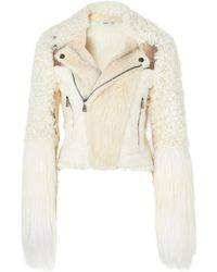 Fendi - Blouson Ivory Patchwork Shearling Biker Jacket - Lyst