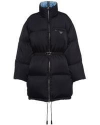 Prada - Triangle Logo Belted Puffer Jacket - Lyst
