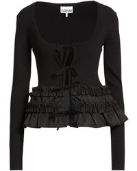 Ganni - Solid Color Ribbed Long-Sleeved Top - Lyst