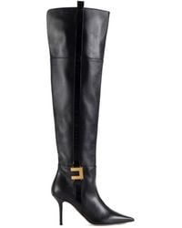 Elisabetta Franchi - Leather Logo-Plaque Boots - Lyst