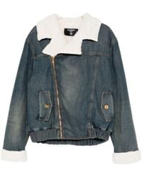 Balmain - Shearling Zip Denim Jacket - Lyst