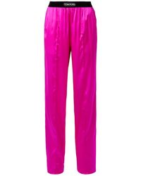 Tom Ford - Velvet-Trimmed Stretch-Silk Satin Pants - Lyst