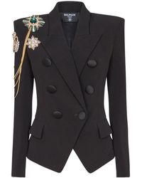 Balmain - Embroidered Patches Crepe 6-Button Jacket - Lyst
