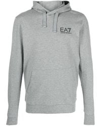 EA7 - Logo-Print Drawstring Hoodie - Lyst