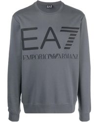 EA7 - Logo-Print Cotton Sweatshirt - Lyst