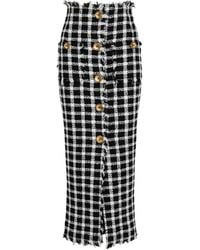 Balmain - Gingham Tweed Long Skirt - Lyst