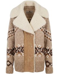 Ermanno Scervino - Intarsia-Knit Shearling-Collar Coat - Lyst