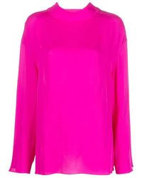 Valentino - Bow-Detail Funnel Neck Silk Top - Lyst