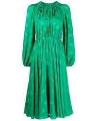 Dolce & Gabbana - Logo-Print Flared Silk Midi Dress - Lyst