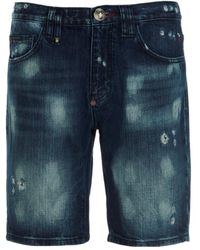 Philipp Plein - Distressed Above-Knee Length Denim Shorts - Lyst