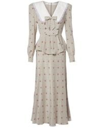 Alessandra Rich - Floral Polka-Dot Silk Maxi Dress - Lyst