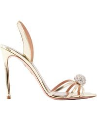 Aquazzura - Crystal Bubble 105 Embellished Metallic Leather Slingback Sandals - Lyst