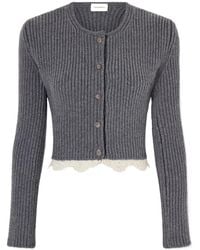 Magda Butrym - Cropped Lace-Trimmed Ribbed Wool Cardigan - Lyst