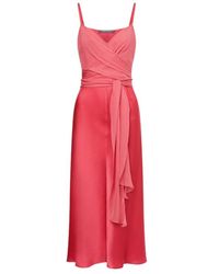 Alberta Ferretti - V-Neck Long-Sleeved Satin Dress - Lyst