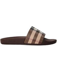 Burberry - Furley Check Slides - Lyst