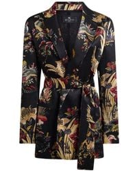 Etro - Envers Satin Jacket With Belt And Flower And Animal Motif - Lyst