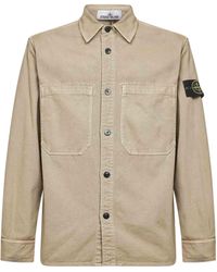 Stone Island - Logo Patch Buttoned Shirt Jacket - Lyst