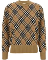 Burberry - Crewneck Checked Knitted Jumper - Lyst