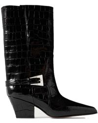 Paris Texas - Jane Buckled Croc-Effect Glossed-Leather Knee Boots - Lyst