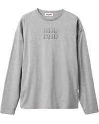 Miu Miu - Cotton T-Shirt With Embroidered Logo - Lyst