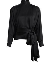 Balmain - Silk Satin Tie-Neck Blouse - Lyst