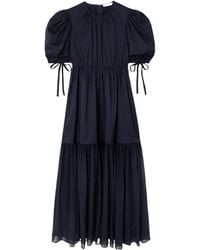 Ulla Johnson - Collage Gathered Cotton-Poplin And Silk-Georgette Midi Dress - Lyst