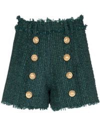 Balmain - High-Waist Button-Detailed Tweed Shorts - Lyst