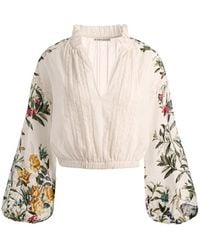 Alice + Olivia - Floral-Print Lace-Trimmed Top - Lyst