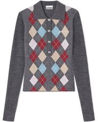 Ganni - Ribbed Polo-Neck Top - Lyst