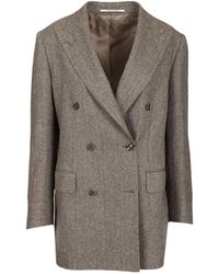 Tagliatore - V-Neck Double Breasted Herringbone Blazer - Lyst