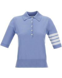 Thom Browne - 4-Bar Button Detailed Short-Sleeved Polo Shirt - Lyst
