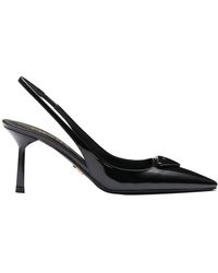 Prada - Logo-Plaque Pointed-Toe Pumps - Lyst
