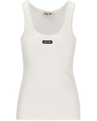 Miu Miu - Lace-Trim Logo-Patch Top - Lyst