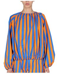 Sunnei - Striped Printed Puff-Sleeved Blouse - Lyst