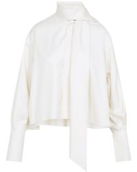 Celine - Ivory Cropped Lavallier Silk Blouse - Lyst